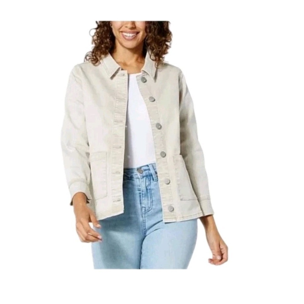 Well Worn Women's Barn Jacket Patch pockets Button Down Offwhite XXL